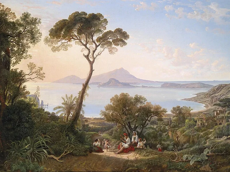 1810-Friedrich August Elsasser - Veduta di Bagnoli da Posillipo, 1836